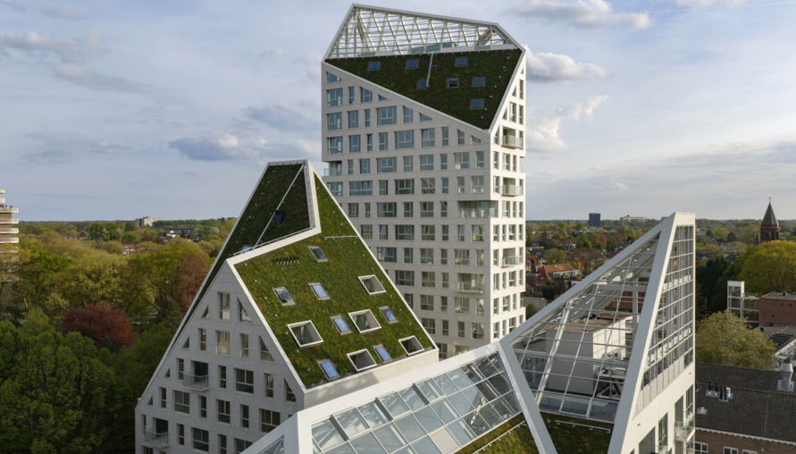 荷蘭新卑爾根社區永續住宅，MVRDV 以幾何斜屋頂重新定義都市住宅